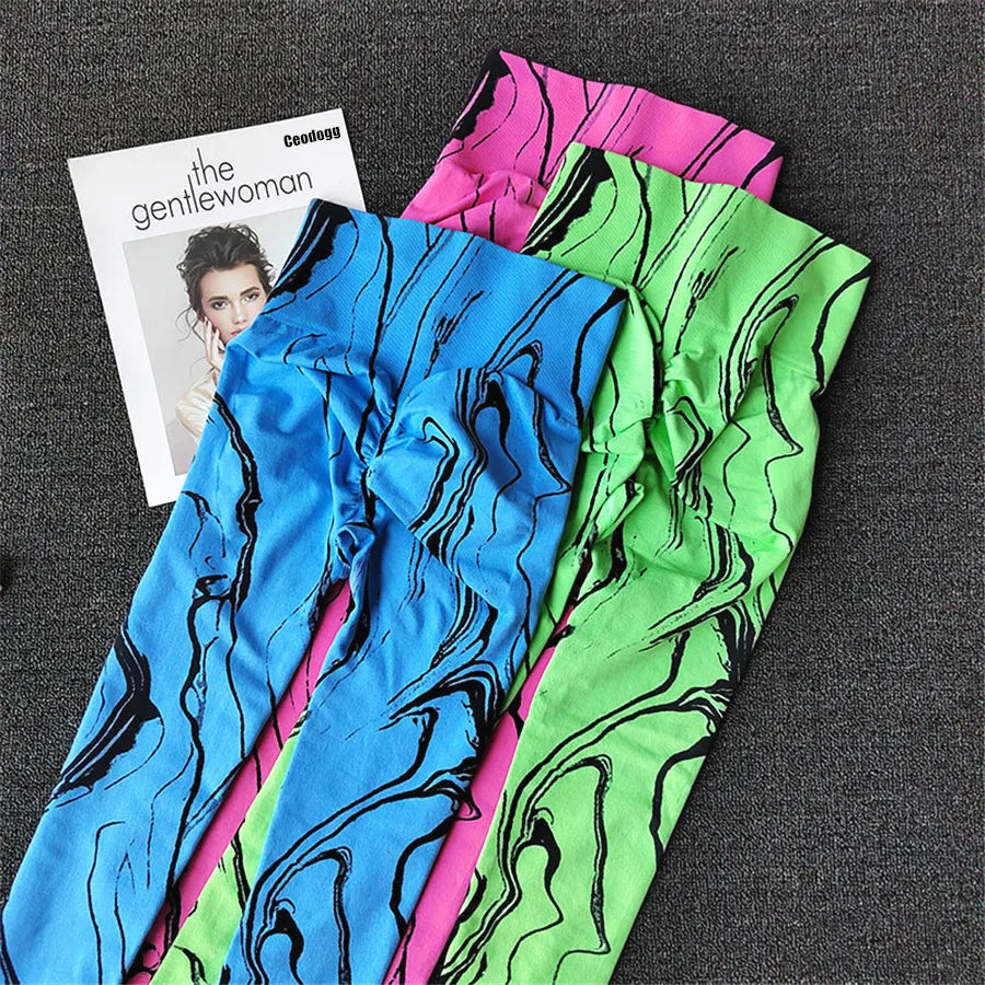 Stripe Women Peach Scrunch Seamless Tummy Control Yoga Pants Gym Tights High Waist Sport Leggings Running Pants