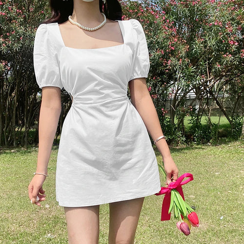 Load image into Gallery viewer, Square Neck Korean Fashion Solid Summer Dress Mini Casual Hollow Out Dresses for Women Cute Sundress Clothes
