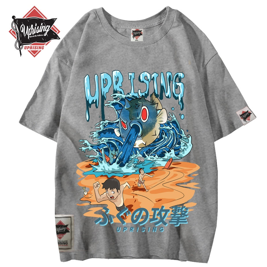Pufferfish rabbit fish Hip Hop T Shirt Japanese Harajuku attack Monster Streetwear Summer Tops Tees Cotton Tshirt Oversized