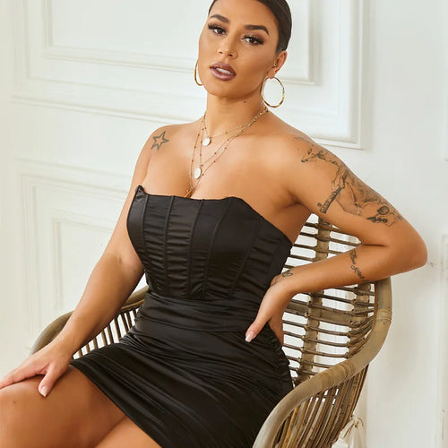 Load image into Gallery viewer, Satin Strapless Ruched Dress For Women Summer Off-shoulder Sleeveless Bodycon Party Clubwear Mini Dresses Vestidos
