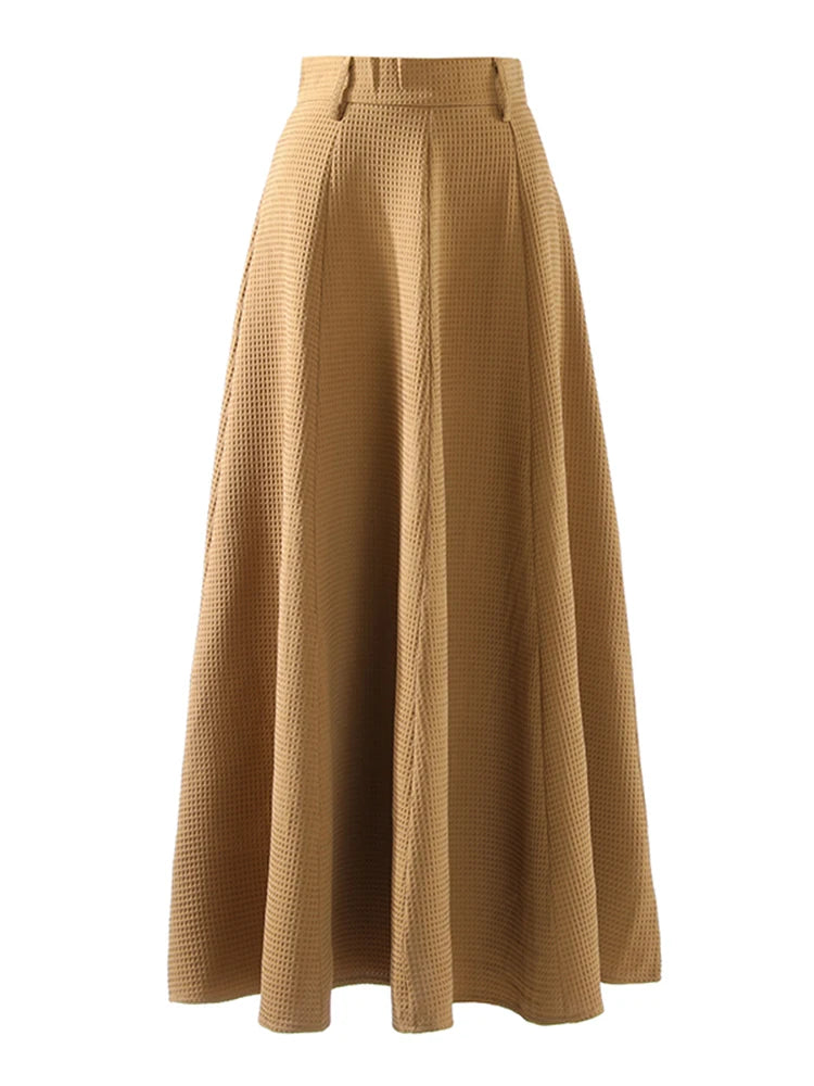 Khaki Casual Slim Solid Temperament Skirt Female Gathered Waist Minimalist Skirts For Women Autumn Style