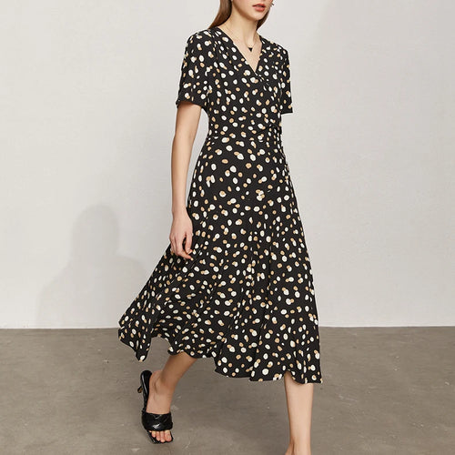 Load image into Gallery viewer, Minimalism Summer New Dress For Women Fashion Dot Printed Vneck Slim Fit Midi Aline Chiffon White Dress Vestidos 12140471
