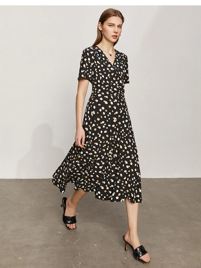 Minimalism Summer New Dress For Women Fashion Dot Printed Vneck Slim Fit Midi Aline Chiffon White Dress Vestidos 12140471