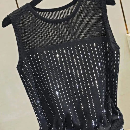 Load image into Gallery viewer, Women&#39;s Short Sexy Top Basic Tanks Hollow Out Shiny Sleeveless Tops Vest 2021 Summer Slim Open Back Vest Ladies Clothing Vest
