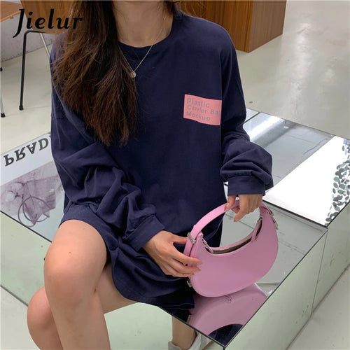 Load image into Gallery viewer, Loose Split Long-sleeved Women T-shirt O-neck White Tops High Street Mid-length Tee Shirt Female Letter Printed Tees M-XL
