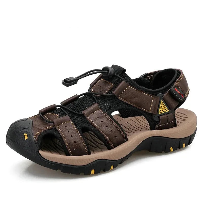 Mens Outdoor Trekking Sandals Summer Breathable Flat Light Fashion Beach Shoes Genuine Leather Luxury Men Sandals v1