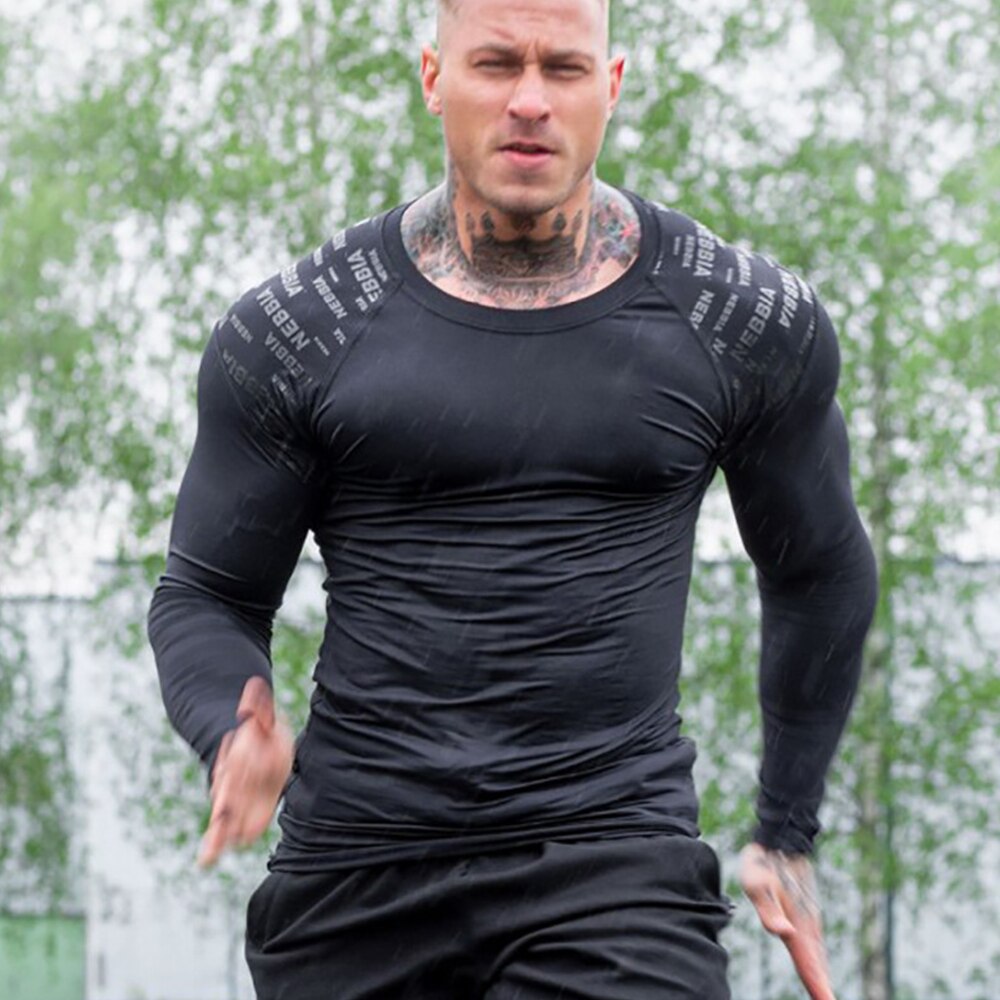 Men Skinny Long sleeves t shirt Gym Fitness Bodybuilding Elasticity Compression Quick dry Shirts Male Workout Tees Tops Clothing