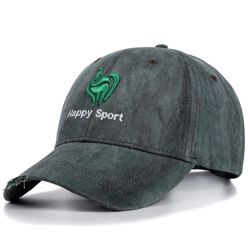 Men's Cotton Baseball Cap Green Big Cock Embroidery Summer Hats For Men Happy Sport Outdoor Hole Edging Caps