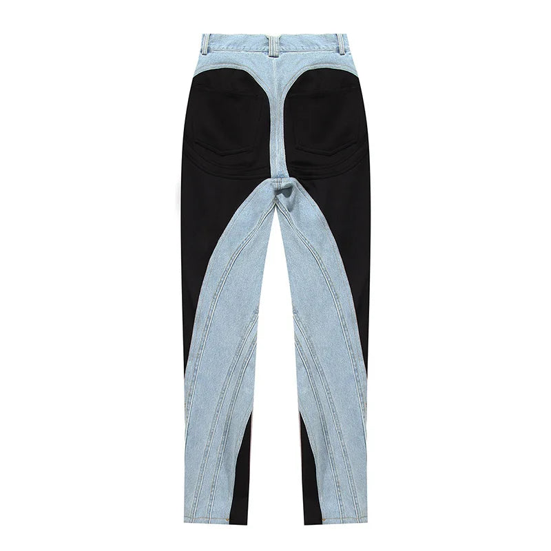 Colorblock Patchwork Denim Pencil Pants Women High Waist Casual Slim Jeans Trousers Female Fashion Spring