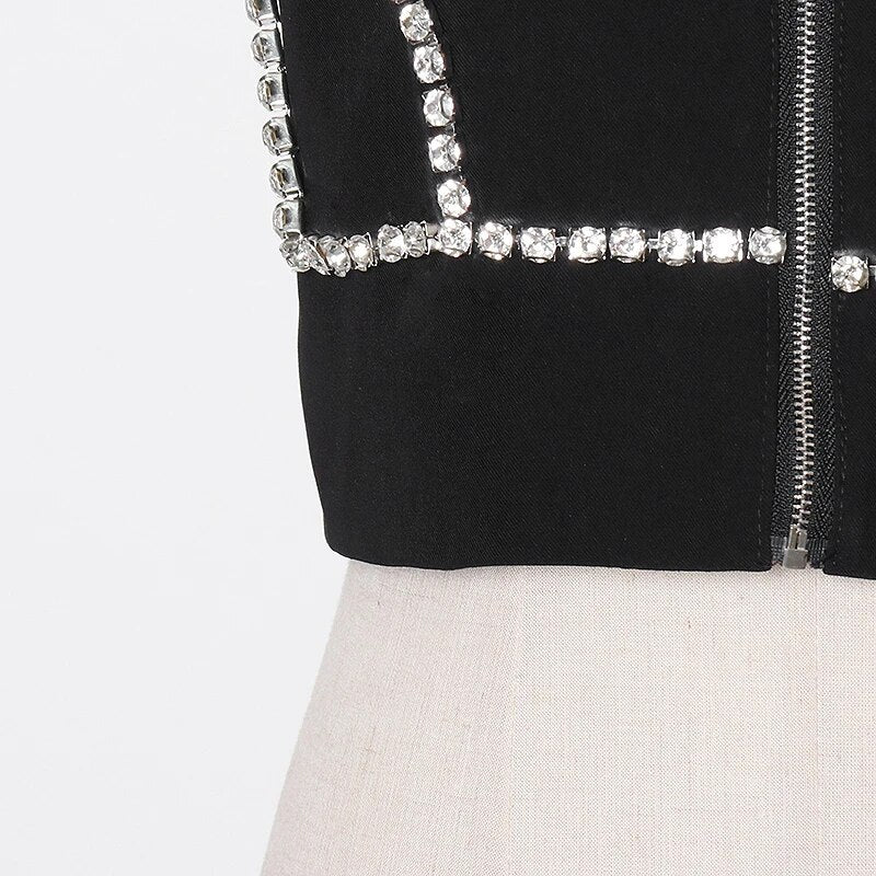 Sexy Patchwork Diamond Vest For Women Square Collar Sleeveless Short Slim Tops Female Fashion Clothing Summer