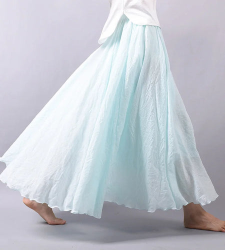 Summer Women Skirt Linen Cotton Vintage Long Skirts Elastic Waist Boho Beige Pink Maxi Skirts Faldas Saia