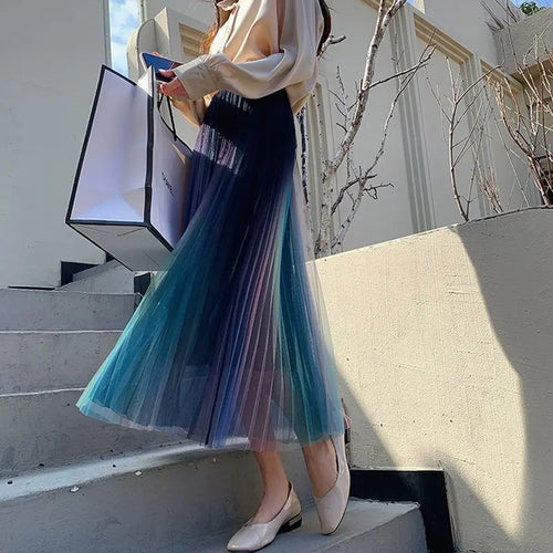 Load image into Gallery viewer, Elastic High Waist Meshtutu Skirt 2021 Summer Hot Selling Fashiontulle Skirts Womens Midi Pleated Skirts Colour Tulle Skirt
