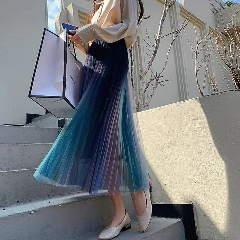Elastic High Waist Meshtutu Skirt 2021 Summer Hot Selling Fashiontulle Skirts Womens Midi Pleated Skirts Colour Tulle Skirt