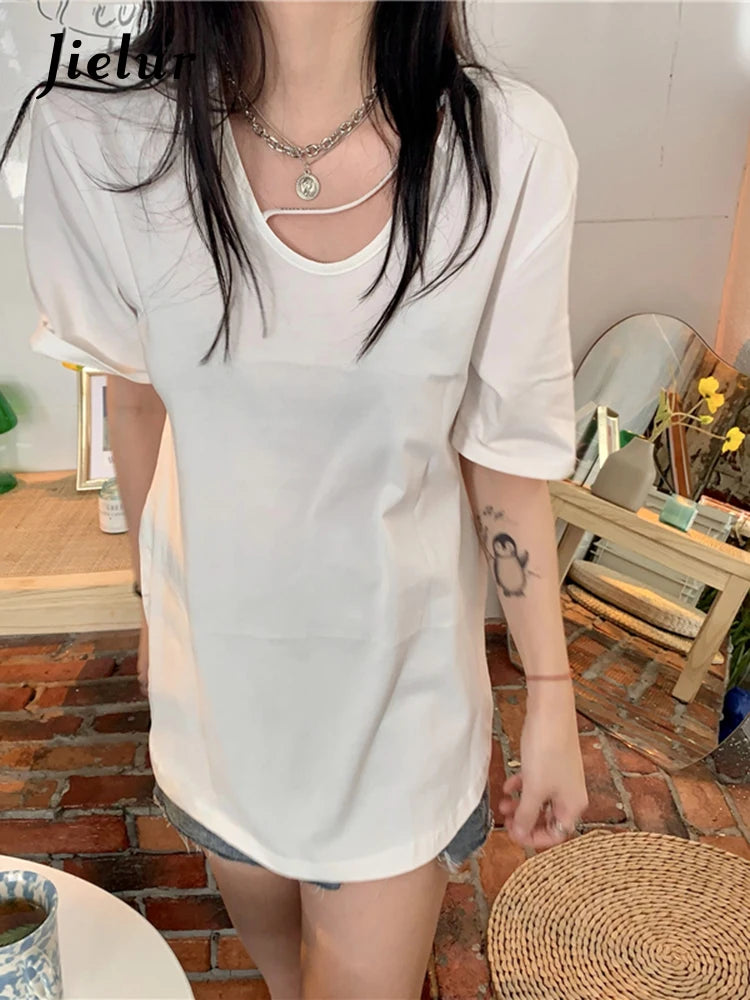 Summer Black O-neck T-shirt Women Fashion Short Sleeve Ladies Casual Clothing White Letter Print Tee Tops Female