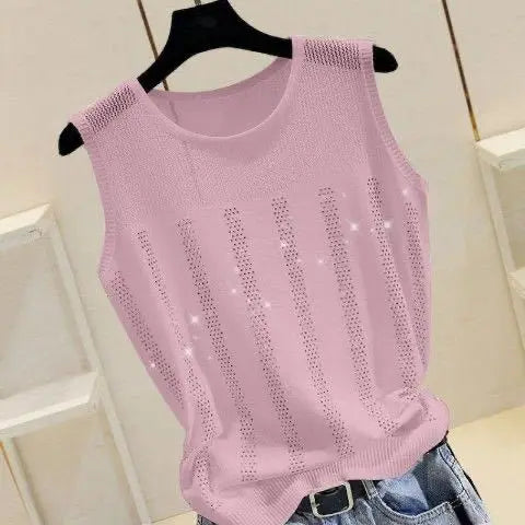 Load image into Gallery viewer, Women&#39;s Short Sexy Top Basic Tanks Hollow Out Shiny Sleeveless Tops Vest 2021 Summer Slim Open Back Vest Ladies Clothing Vest
