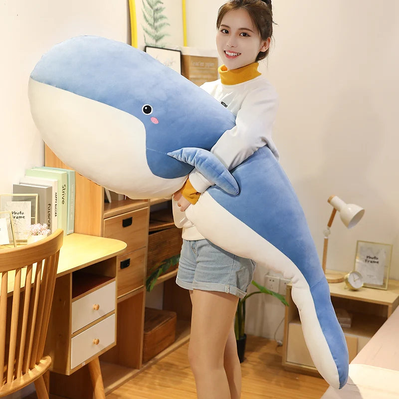 120cm Giant New Whale Plush Toys Big Soft Stuffed Sleeping Pillow Cute Sea Animal Fish Blue Shark Doll Kids Baby Birthday Gift