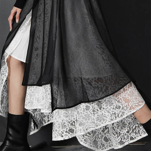 Load image into Gallery viewer, Vintage Patchwork Lace Skirt For Women High Waist Casual Ball Gown Skirts Female Fashion Clothing Style
