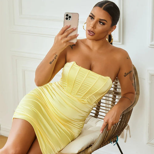 Load image into Gallery viewer, Satin Strapless Ruched Dress For Women Summer Off-shoulder Sleeveless Bodycon Party Clubwear Mini Dresses Vestidos
