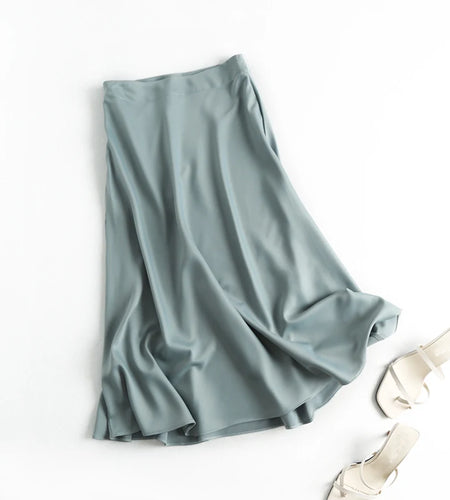 Summer Faldas Mujer Moda 2025 Midi Skirts Womens England Office Lady Satin High Waist Simple Elegant Long Skirt Women