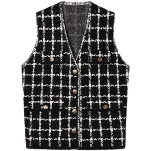 Load image into Gallery viewer, Light Luxury Men&#39;s Vintage Plaid Vest Fashionable Knitted Sleeveless Vests Single Breasted V Collar Tops Autumn
