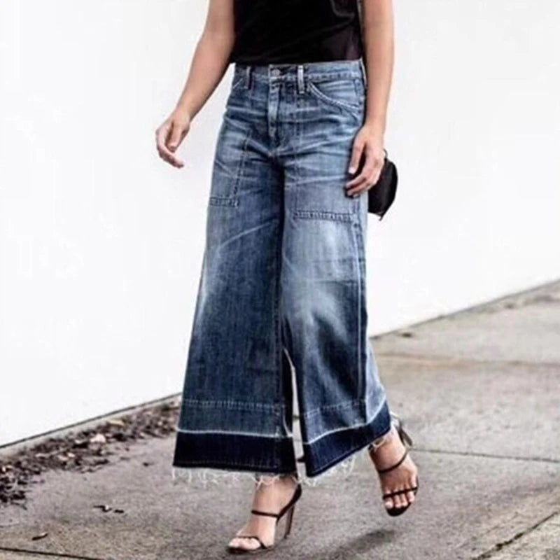 Loose Denim Wide Leg Pants For Women High Waist Hit Color Casual Jeans Female Fashion Clothing Spring Tide