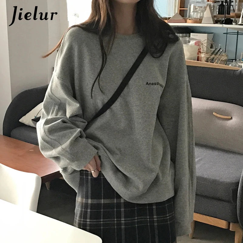 Autumn Spring Thin Letter Hoody Street Fashion Korean Chic Women's Sweatshirts Cool Navy Blue Gray Hoodies Women M-XXL