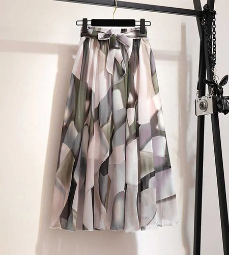 Long Skirt Women For 2024 Spring Summer Lady Korean Style White Black Chiffon Sun School High Waist Midi Skirt Female