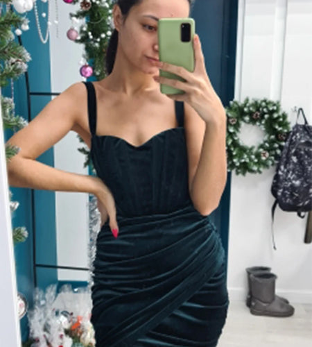 High Quality Summer Velvet Bodycon Dress Women 2021 New Arrivals Lined Green Party Dress Sexy Celebrity Evening Club Night Dress