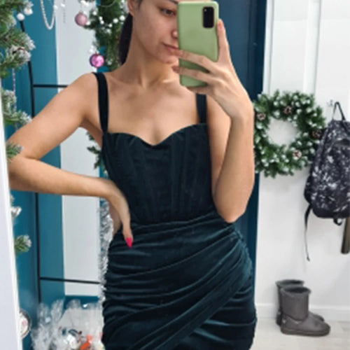 Load image into Gallery viewer, High Quality Summer Velvet Bodycon Dress Women 2021 New Arrivals Lined Green Party Dress Sexy Celebrity Evening Club Night Dress
