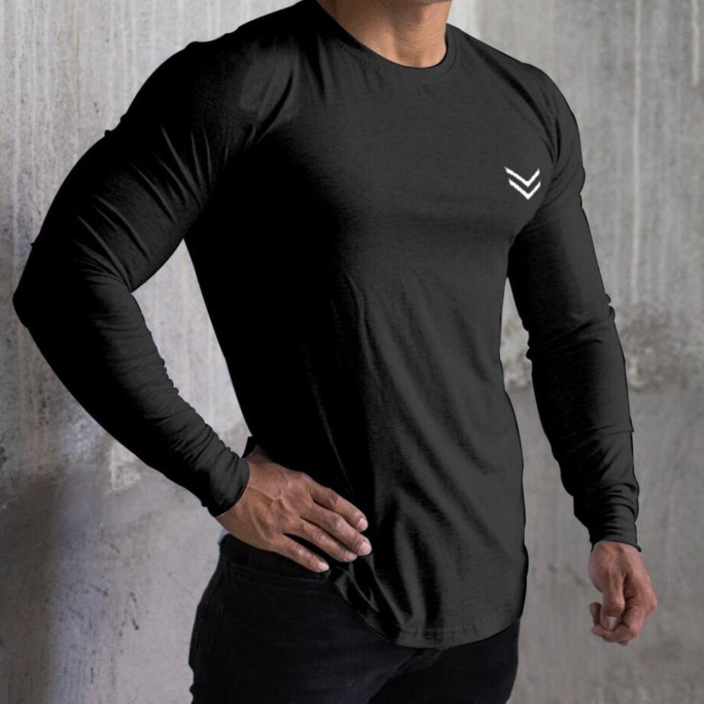 Casual Long sleeve Cotton T-shirt Men Gyms Fitness Workout Skinny t shirt 2019 Autumn New Male Tee Tops Sporty Brand Clothing