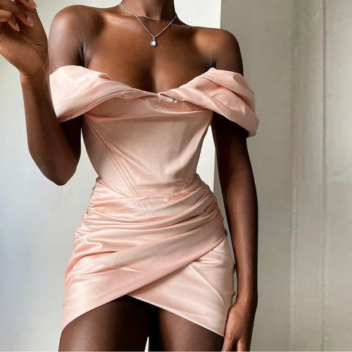Load image into Gallery viewer, High Quality Bodycon Satin Dress Pink Women Party Dress Mini 2021 New Double Layer Summer Dress Celebrity Evening Club Dress
