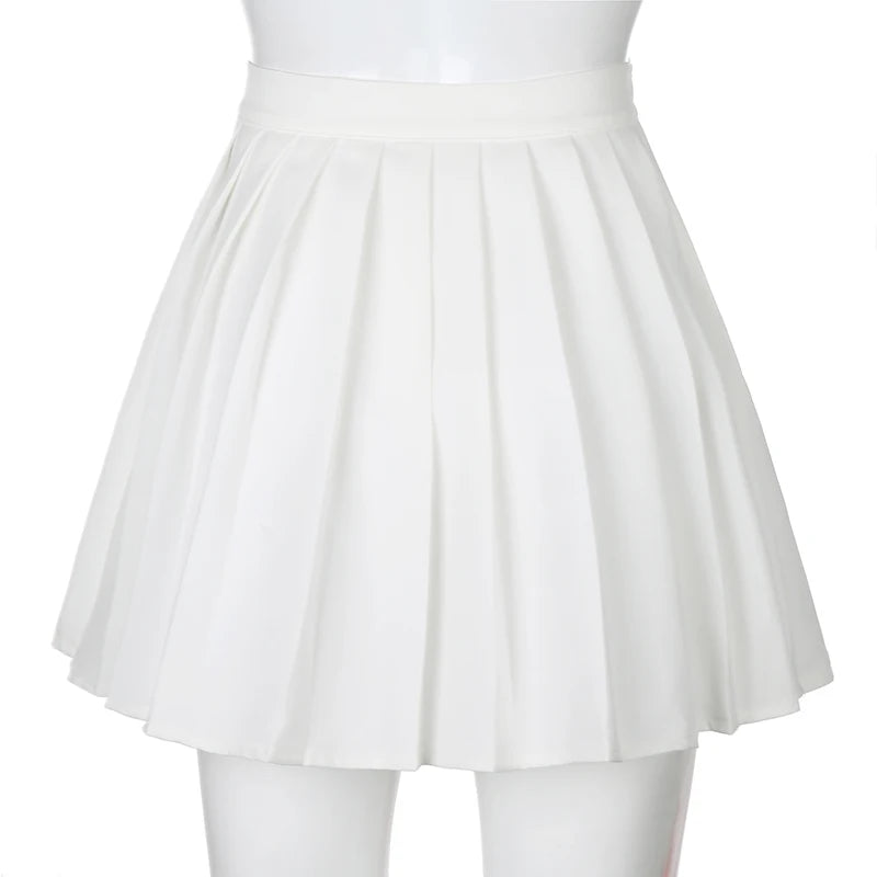 Casual White Letter Embroidery High Waist Woman Skirts Summer Fashion Pleated Skirt Short Girls Mini Skirt