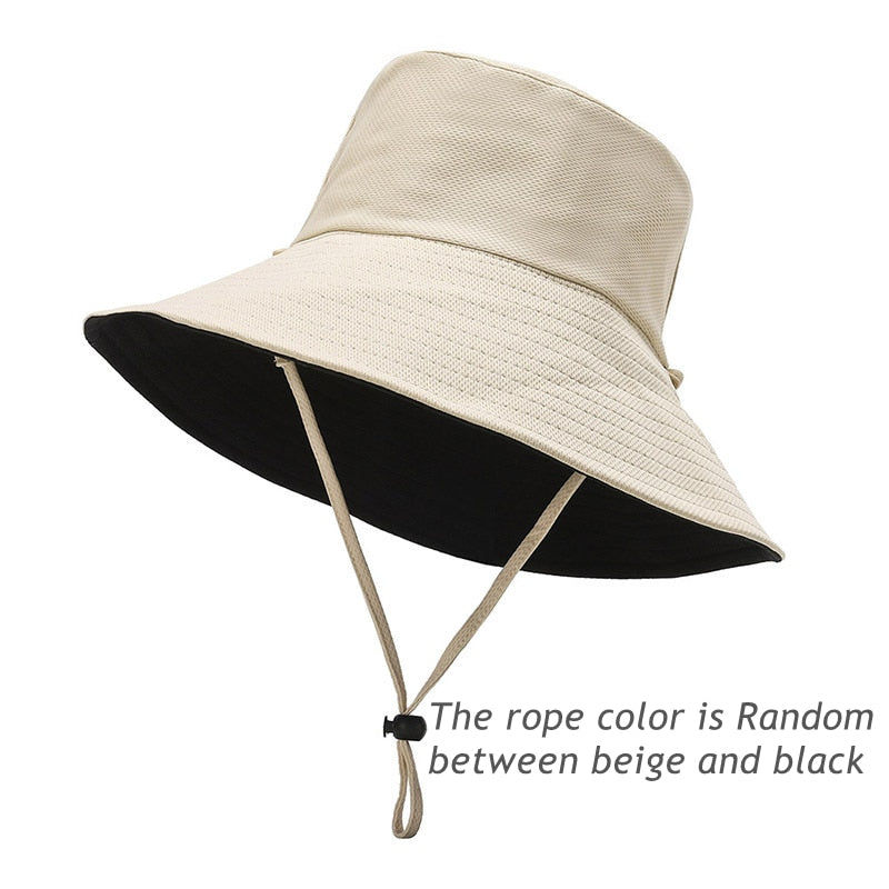 Fashion Solid Double Sided Women's Bucket Hat Summer Fishing Cap Men's Panama Hat With Wind Rope Outdoor Hat For Women