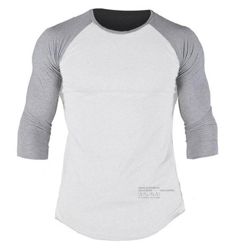 Load image into Gallery viewer, Men Casual Skinny T-shirt Cotton Shawl Sleeve Shirts Gym Fitness Bodybuilding Workout Patchwork Tee Tops Male Crossfit Clothing
