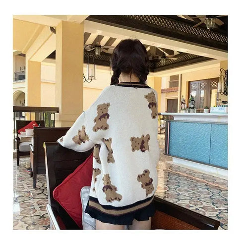 Load image into Gallery viewer, Autumn Women Clothing Knitted Sweater Bear Cardigan Cute Tops Korean Japanese Fashion Crochet Top Harajuku Kardigany

