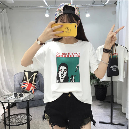 Load image into Gallery viewer, Summer Women&#39;s T-shirts New Harajuku Personality Printed Short-sleeved Students Top Loose Slim White T-shirt Female S-XL
