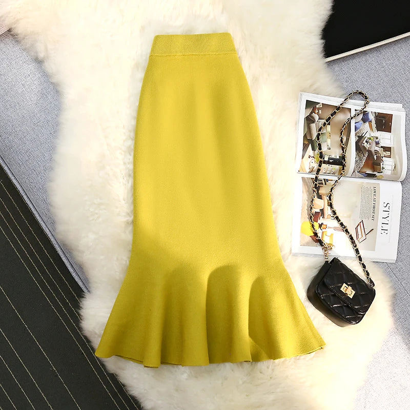 Knitted Small Waist Skirt 2022 Autumn And Winter Textured Fishtail Skirt Retro High Waist Wrap Hip Long Skirt Thickened
