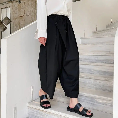 Load image into Gallery viewer, Summer Loose Wide Leg Pants For Men Japan Korean Trend Temperament Fashionable Black Ankle Length Pants 9Y6986
