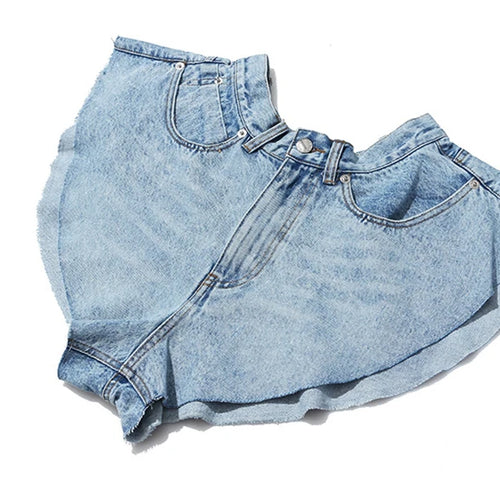 Load image into Gallery viewer, Casual Denim Shorts Skirts High Waist Ruffle Hem Loose Ruched Short Pants Female Fashion Clothing 2021 Spring
