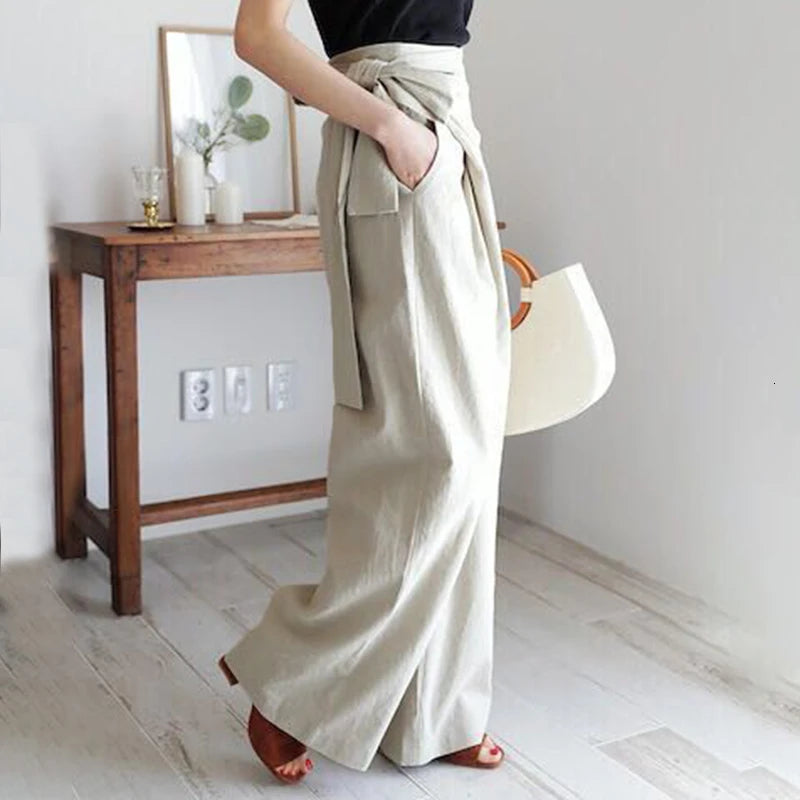 Lace Up Bow Irregular Trousers For Women High Waist Casual Loose Autumn Wide Leg Pants Female Fashion Clothing