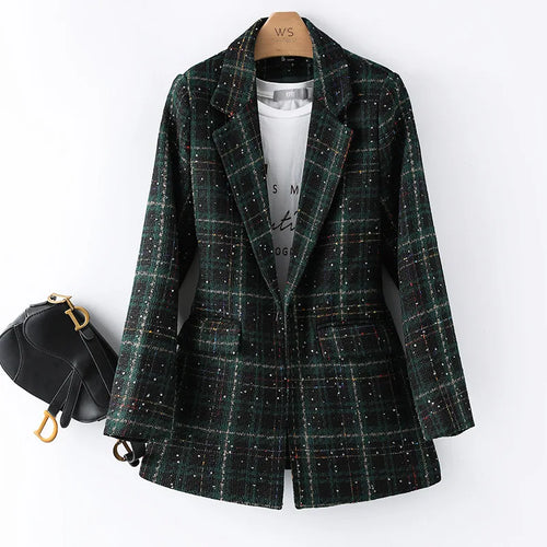 Load image into Gallery viewer, Stylish Jacket Coat Formal Blazers Lady Office Work Suit Manual Sequins Jackets Slim Plaid Outerwear Women Elegant Blazer Female
