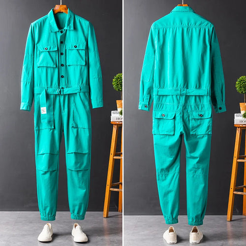 Load image into Gallery viewer, Men&#39;s And Women&#39;s Workwear Long Sleeve  Jumpsuit Bink Blue Grey Single Breasted Lapel Cloth Autumn Trousers
