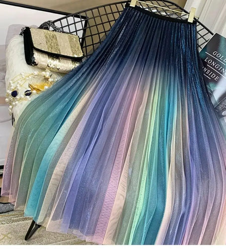 Elastic High Waist Meshtutu Skirt 2021 Summer Hot Selling Fashiontulle Skirts Womens Midi Pleated Skirts Colour Tulle Skirt