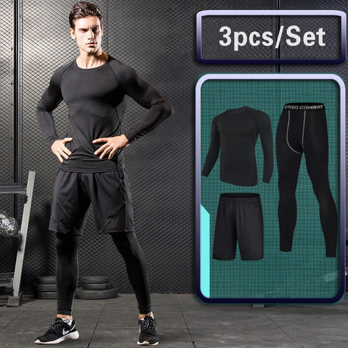 Load image into Gallery viewer, Rashguard Men Compression Sportswear Set Gym Running Sport Clothes Jogging Tights Tracksuit Fitness T-Shirt Windbreaker Leggings
