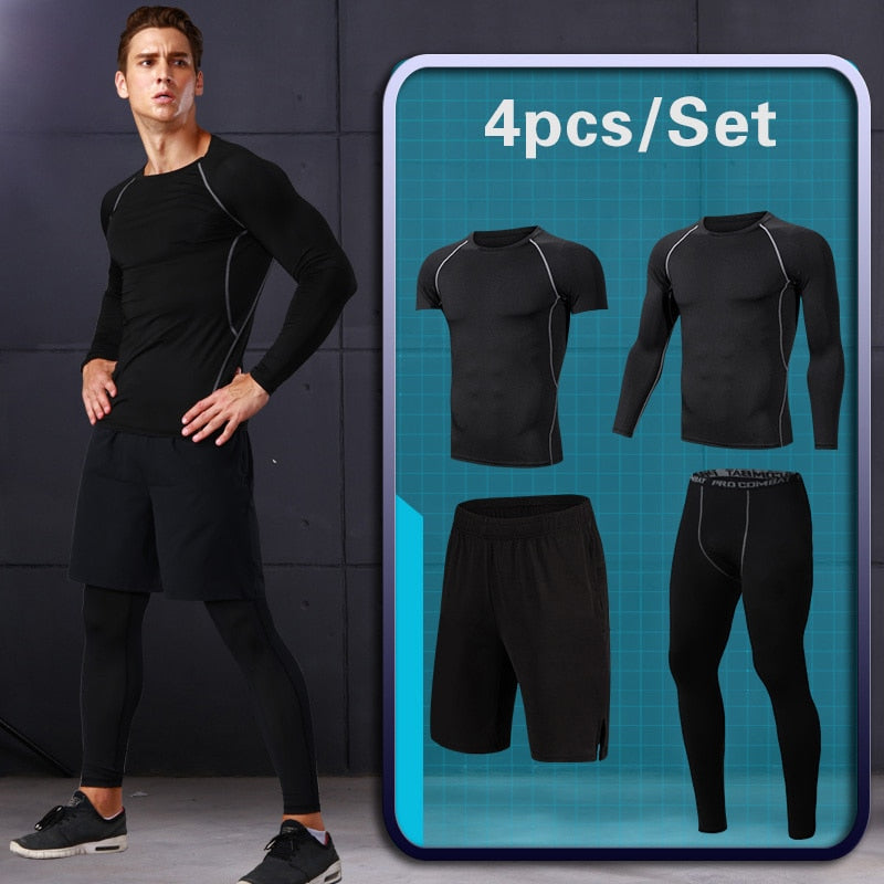 Rashguard Men Compression Sportswear Set Gym Running Sport Clothes Jogging Tights Tracksuit Fitness T-Shirt Windbreaker Leggings