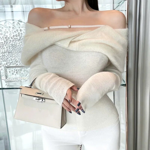 Load image into Gallery viewer, Casual Slim Knitted Pullovers For Women Slash Neck Long Sleeve Elegant Sweater Female Fashion Clothing
