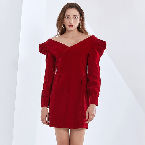 Load image into Gallery viewer, Mini Dress For Women V Neck Puff Long Sleeve High Waist Tunic Plus Size Sexy Dresses Female Clothes
