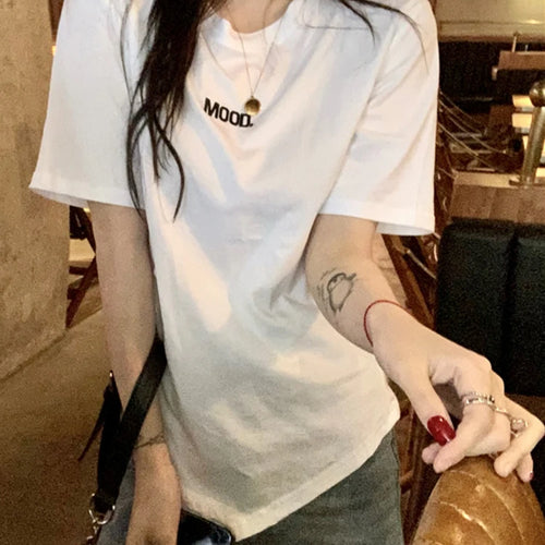 Load image into Gallery viewer, Summer Korean Fashion Short-sleeved T-shirt Women Casual Creative Letter embroidery Basic Tees Black  Trend Tops M-XL
