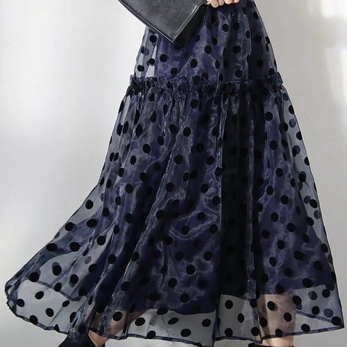 Load image into Gallery viewer, Sweet Dot Sheer Mesh Women&#39;s Clothing High Waist Patchwork Colorblock A Line Long Skirts Female Spring Stylish
