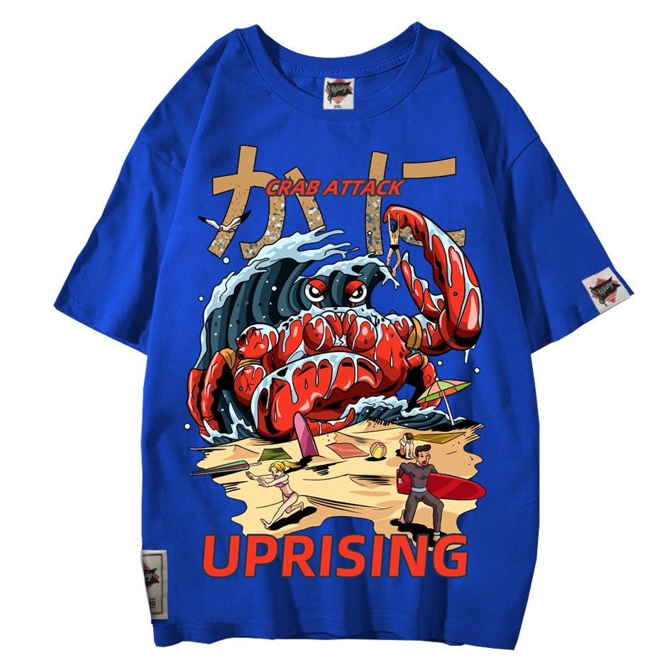 Crab Attack Short Sleeve T-shirt Personality Street Original Brand Hip Hop Punk men anime T shirt Print plus size